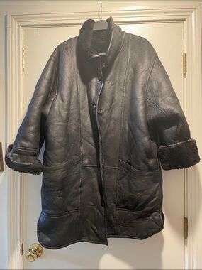 Black Genuine Shearling-Lined Leather Coat